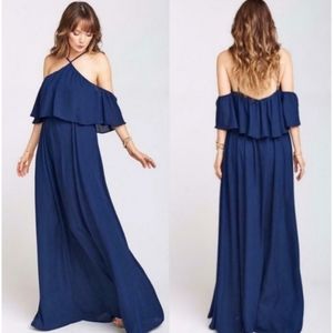 Show Me Your MuMu Rebecca Ruffle Maxi Dress Navy Bridesmaid Small